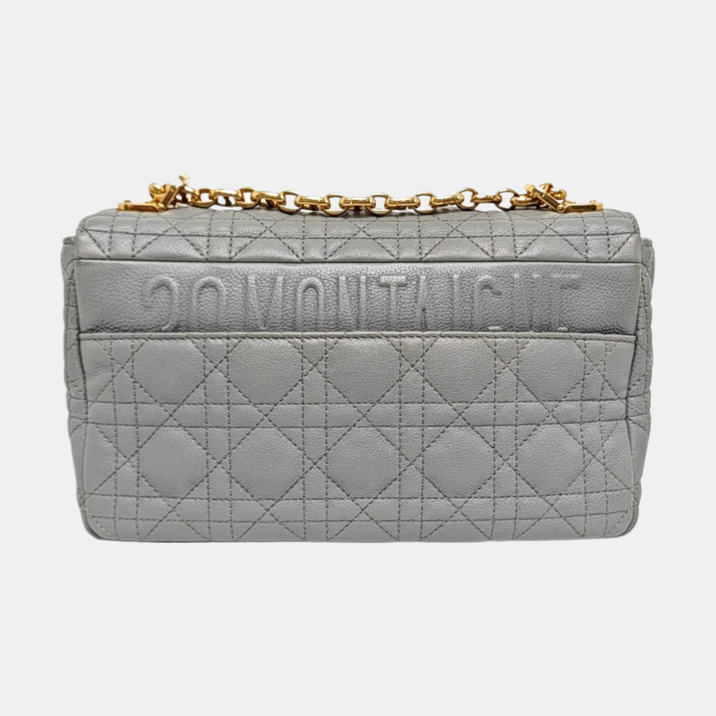 DIOR Dior Caro Medium Gray Calfskin Quilted Crossbody Bag Single Shoulder Bag Gold Hardware Removable Strap-(SKU)-969611212