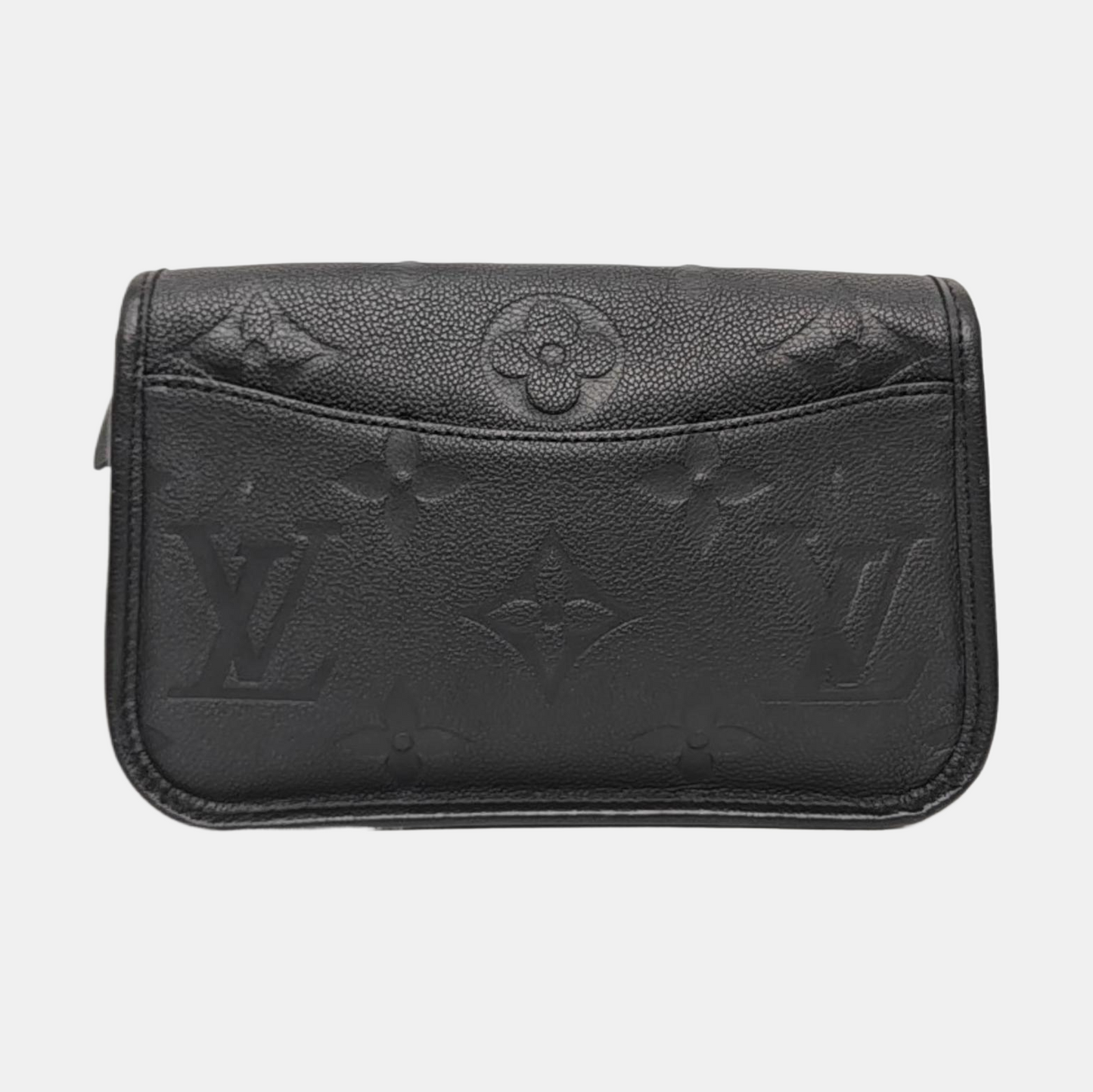 LOUIS VUITTON DIANE Black Calfskin Monogram Embossed Crossbody Shoulder Bag with Detachable Strap and Golden Hardware-(SKU)-969635564
