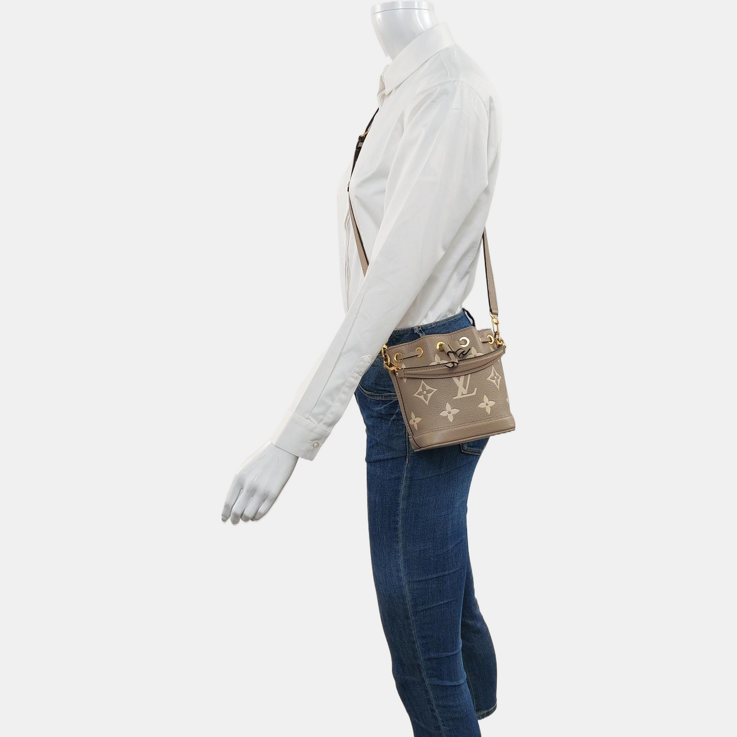 LOUIS VUITTON NOÉ Nano Grey Leather Monogram Water Ripple Bucket Bag Single Shoulder Bag Crossbody Bag with Detachable Strap-(SKU)-969624255