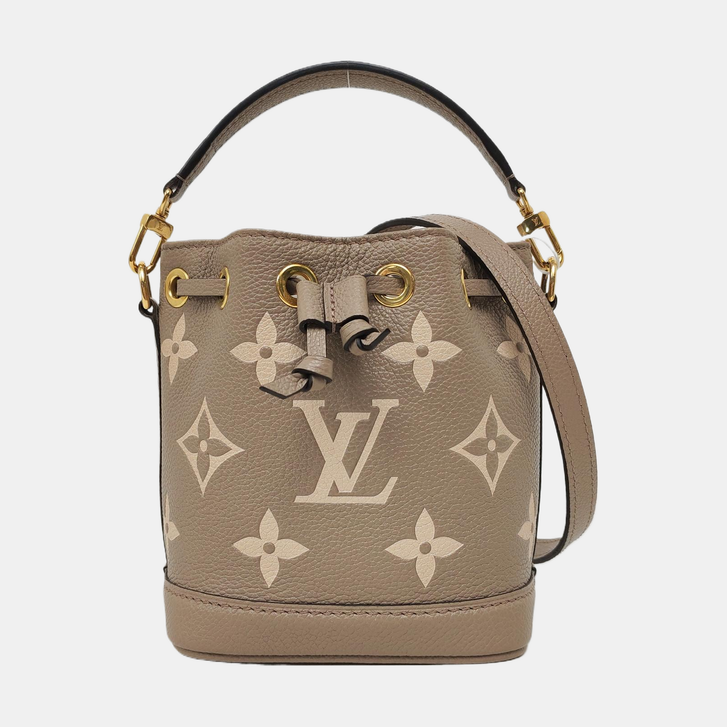 LOUIS VUITTON NOÉ Nano Grey Leather Monogram Water Ripple Bucket Bag Single Shoulder Bag Crossbody Bag with Detachable Strap-(SKU)-969624255