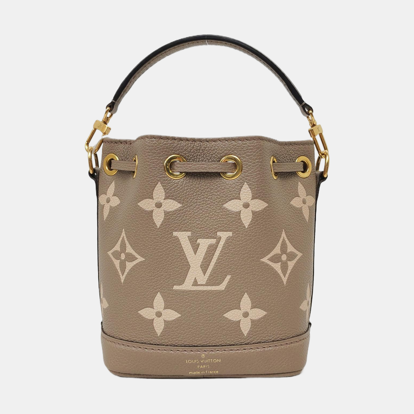 LOUIS VUITTON NOÉ Nano Grey Leather Monogram Water Ripple Bucket Bag Single Shoulder Bag Crossbody Bag with Detachable Strap-(SKU)-969624255
