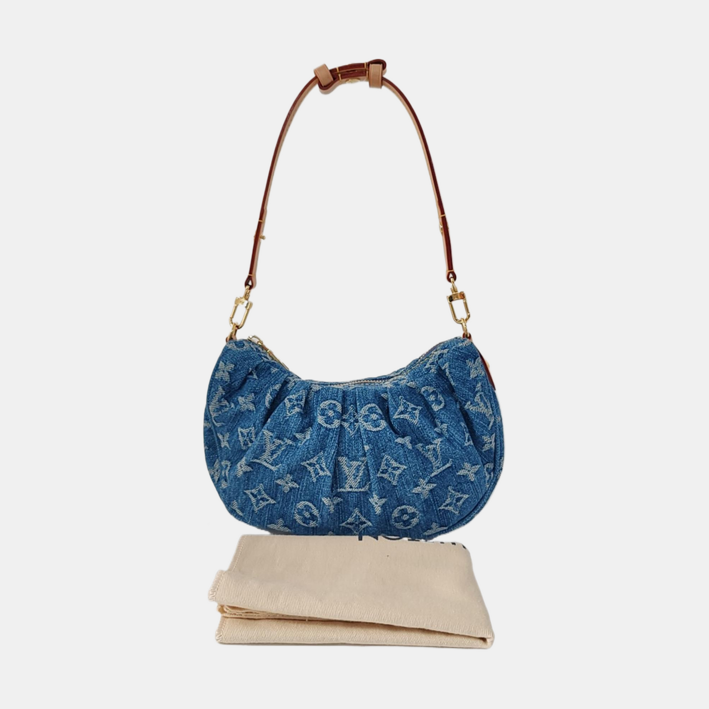 LOUIS VUITTON POCHETTE VALLEY Blue Denim Monogram Jacquard Handbag Shoulder Bag Gold Hardware Detachable Strap-(SKU)-969614948