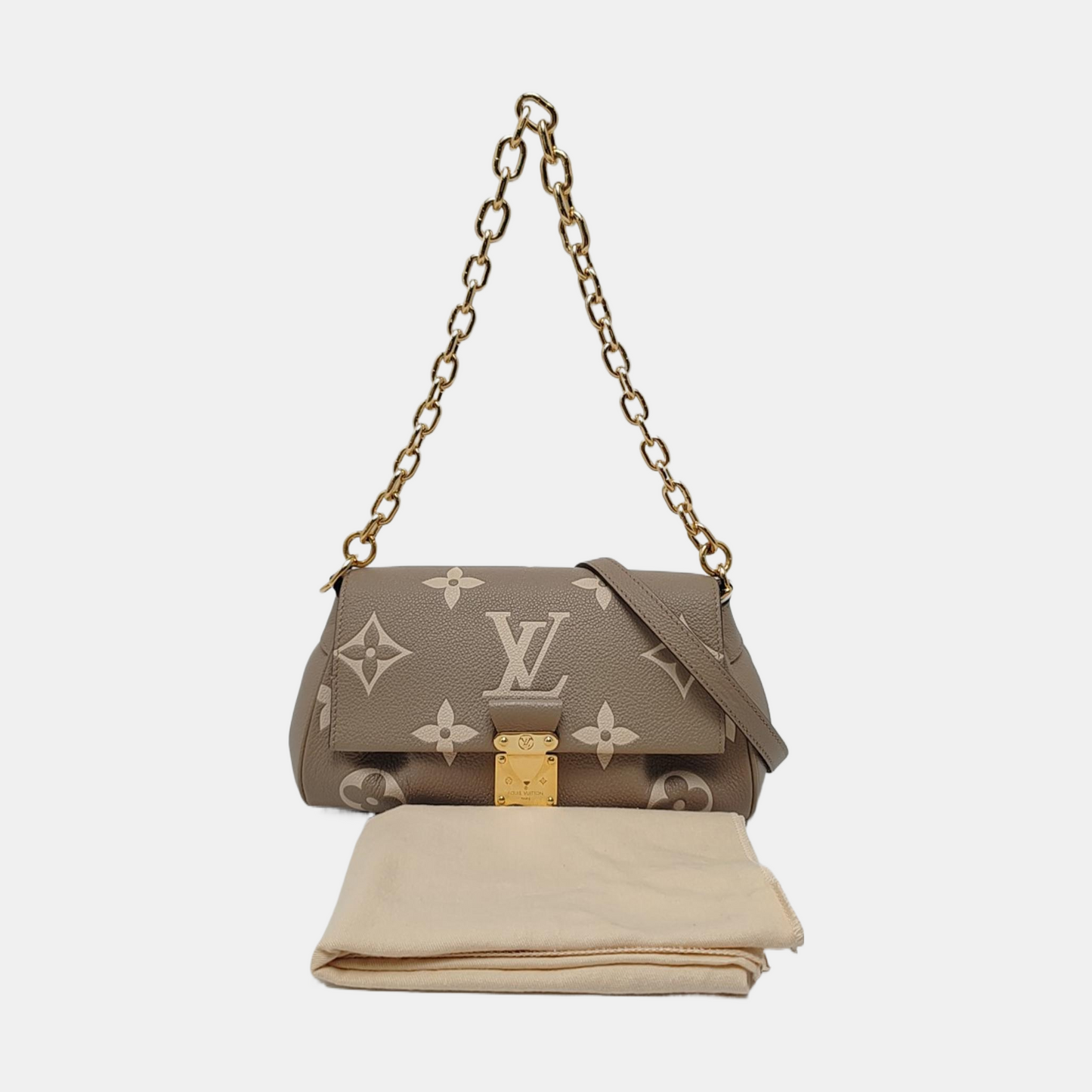 LOUIS VUITTON FAVORITE Gray Cowhide Embossed Shoulder Bag Crossbody 2 Removable Straps Golden Hardware-(SKU)-969275114