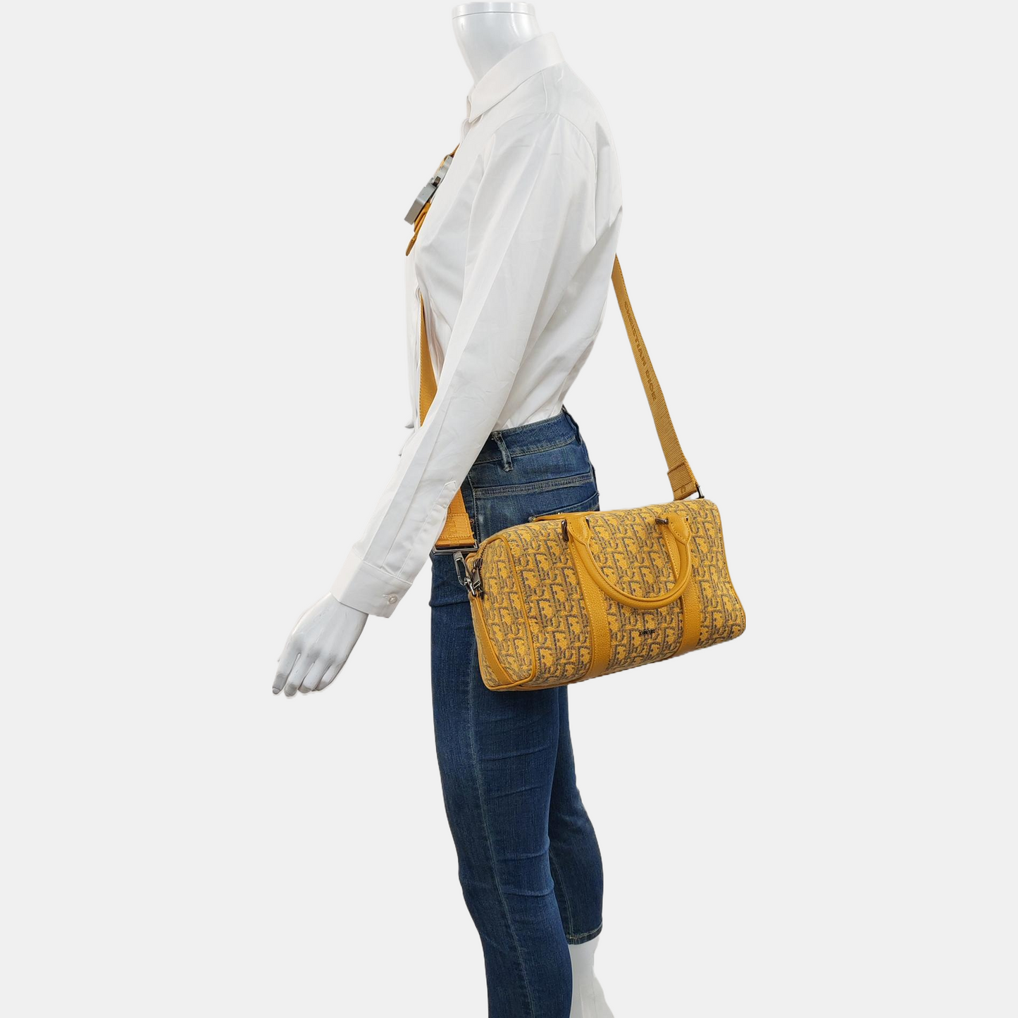 DIOR Lingot Yellow Canvas Monogram Boston Bag Crossbody Shoulder Bag Tote Bag-(SKU)-969531288