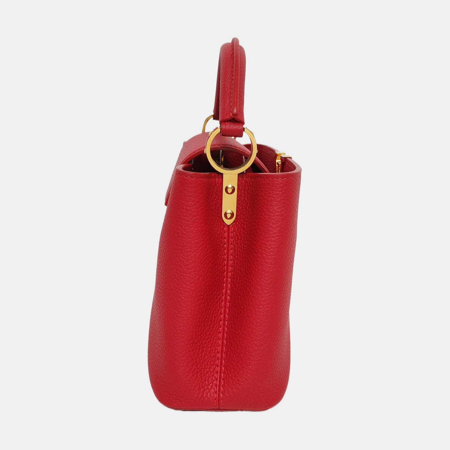 LOUIS VUITTON CAPUCINES BB Red Calfskin Single Shoulder Bag Handbag Crossbody Bag Gold Hardware Removable Shoulder Strap-(SKU)-969386488