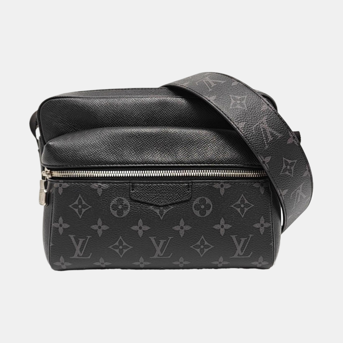 LOUIS VUITTON OUTDOOR Small Black Calfskin Monogram Messenger Bag Shoulder Bag Crossbody with Silver Hardware-(SKU)-969653637