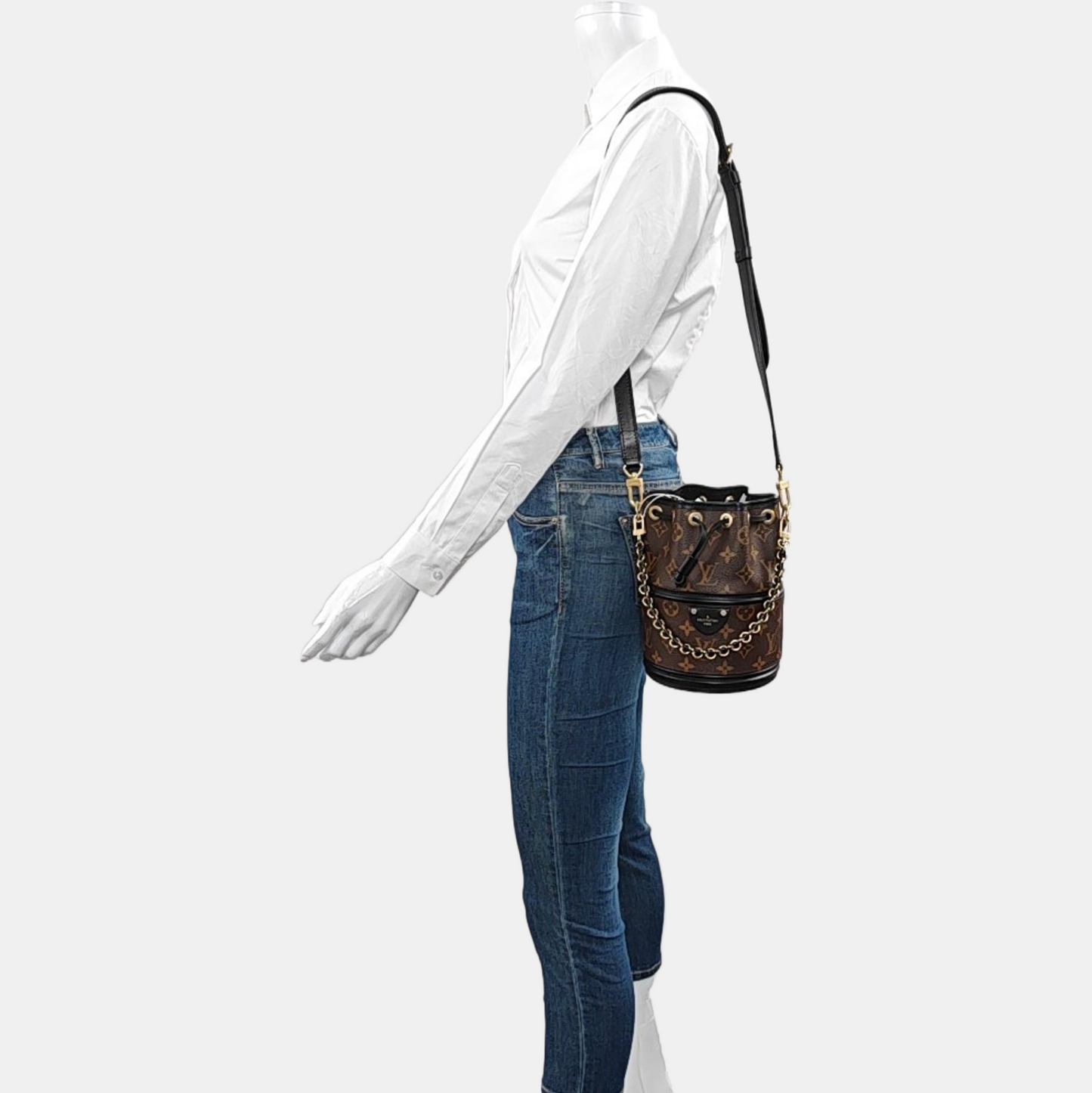 LOUIS VUITTON CANOÉ Brown Coated Canvas Monogram Shoulder Bag Crossbody Bag Golden Hardware 2 Removable Straps-(SKU)-969653970