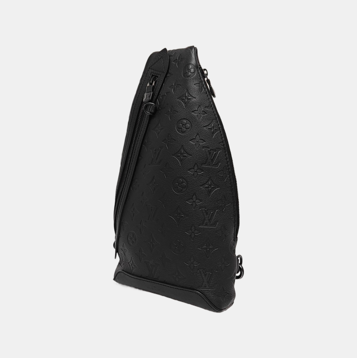 LOUIS VUITTON DUO Black Calfskin Monogram Embossed Crossbody Shoulder Bag with Black Hardware, Pouch-(SKU)-969654004
