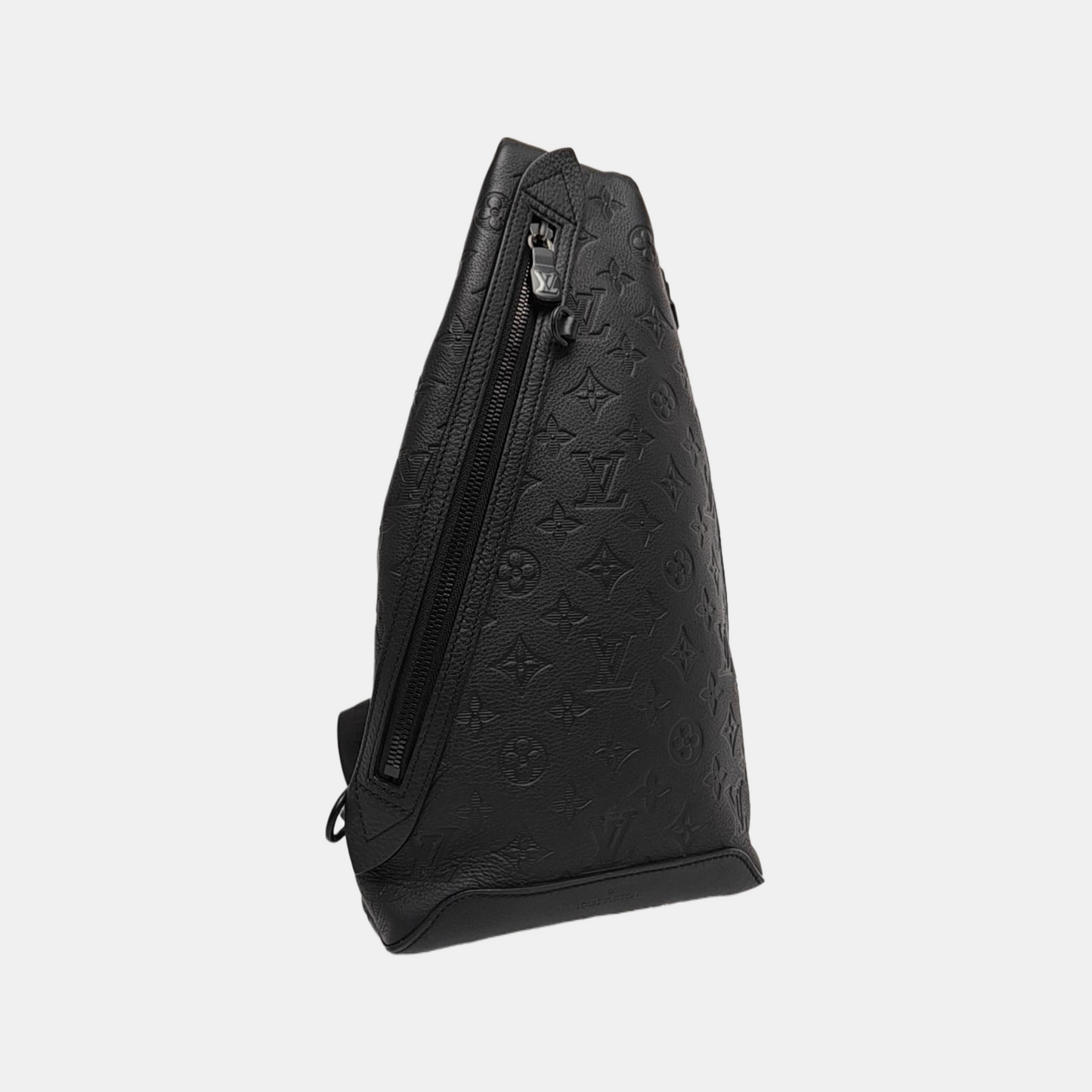 LOUIS VUITTON DUO Black Calfskin Monogram Embossed Crossbody Shoulder Bag with Black Hardware, Pouch-(SKU)-969654004