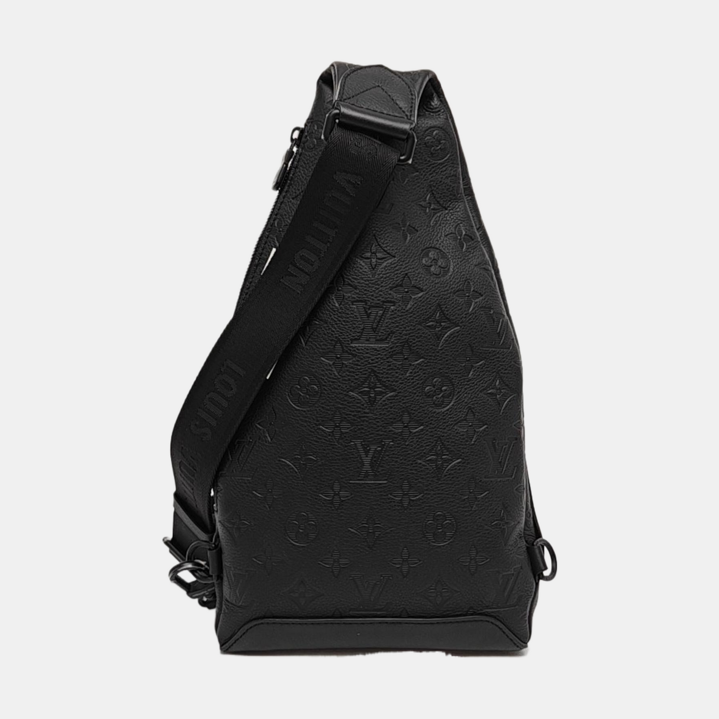 LOUIS VUITTON DUO Black Calfskin Monogram Embossed Crossbody Shoulder Bag with Black Hardware, Pouch-(SKU)-969654004
