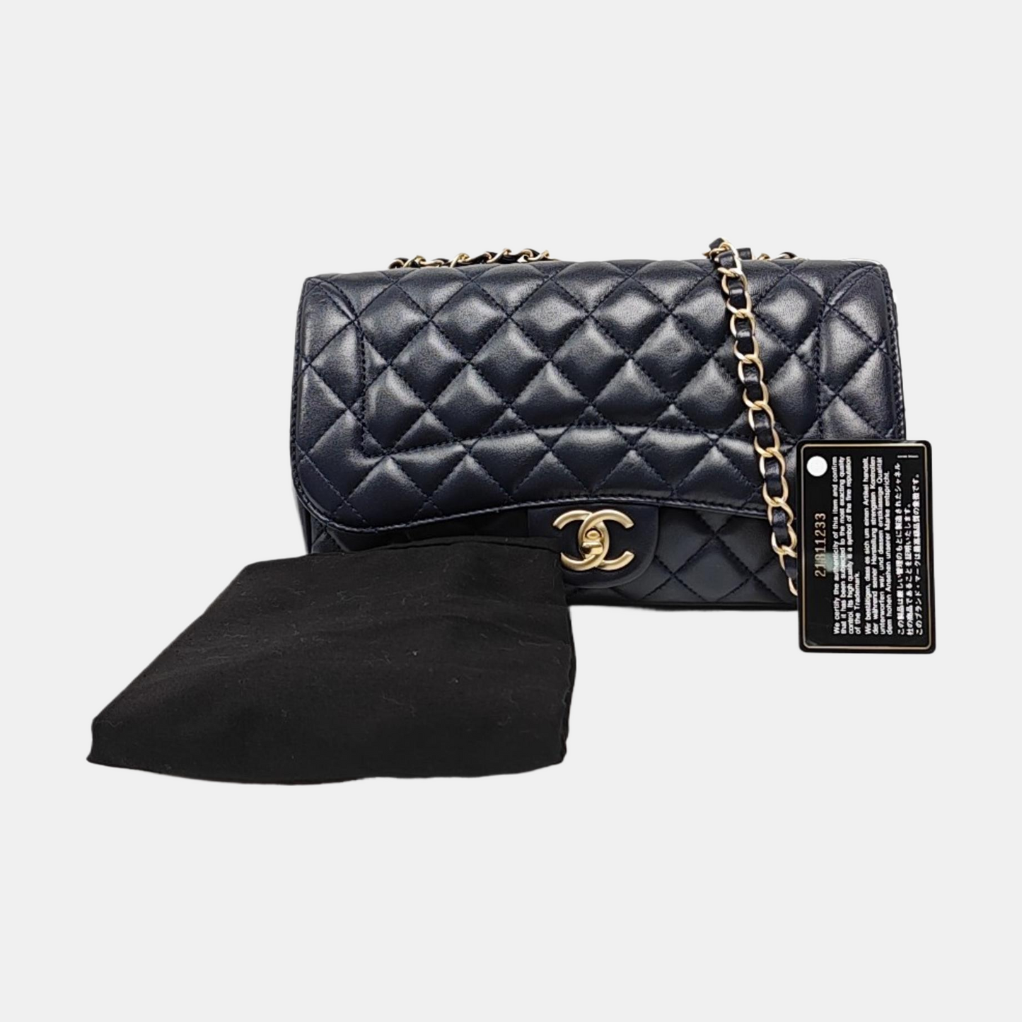 CHANEL CLASSIC SINGLE FLAP Medium Deep Blue Lamb Leather Quilted Single Shoulder Bag Crossbody Bag Golden Hardware 21 Clutch-(SKU)-969199227
