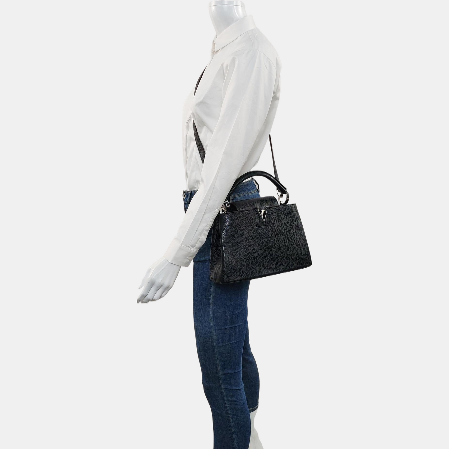 LOUIS VUITTON CAPUCINES BB Black Calfskin Shoulder Bag, Handbag, Crossbody Bag with Detachable Strap-(SKU)-969527103