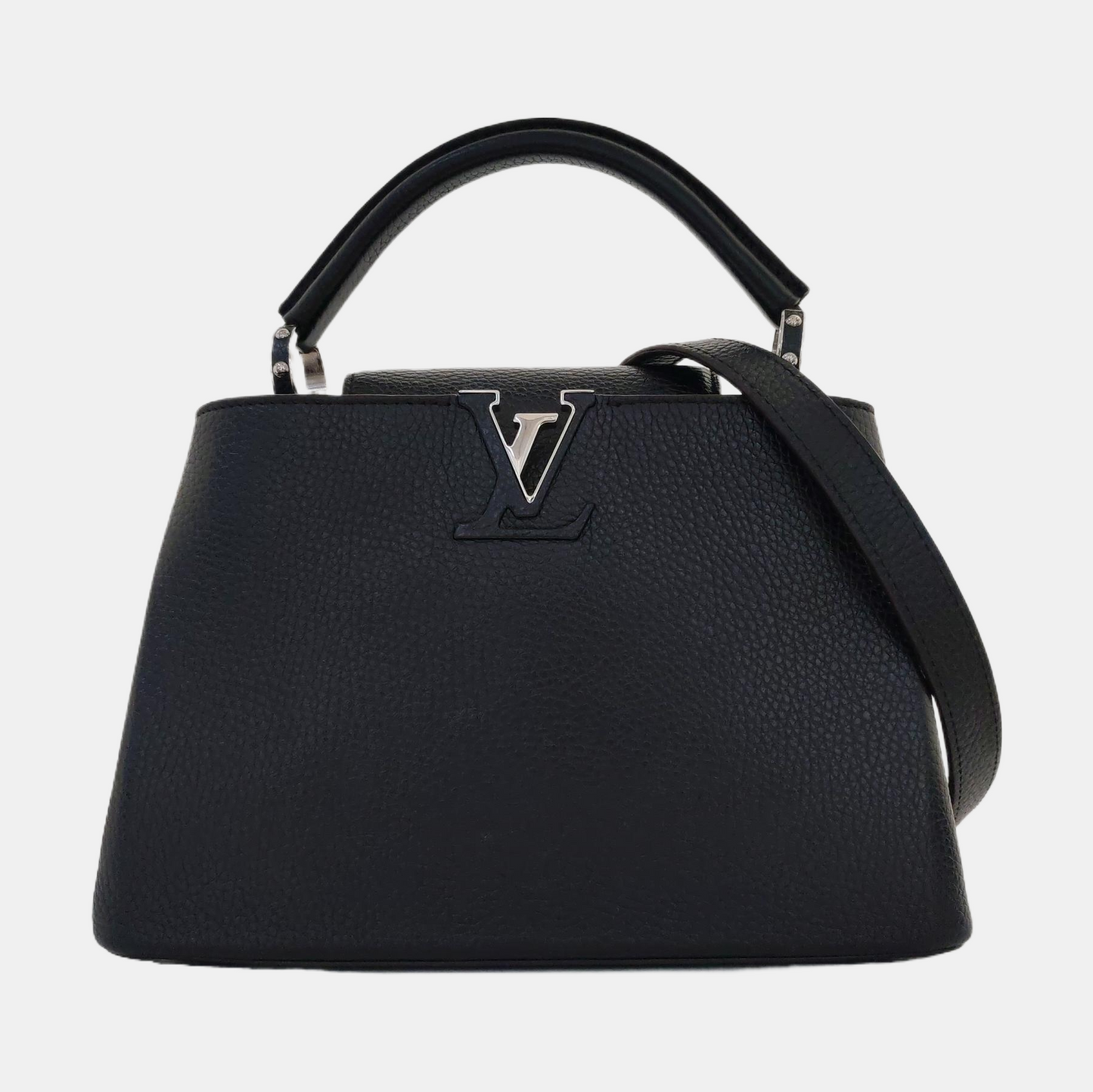 LOUIS VUITTON CAPUCINES BB Black Calfskin Shoulder Bag, Handbag, Crossbody Bag with Detachable Strap-(SKU)-969527103
