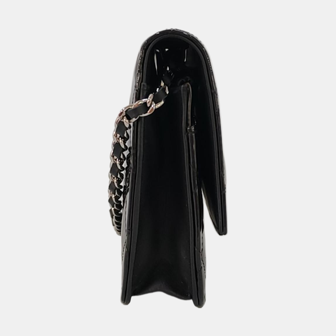 CHANEL WOC Black Patent Leather Quilted Crossbody and Single Shoulder Bag with Silver Hardware, 18 Clasps-(SKU)-969632821