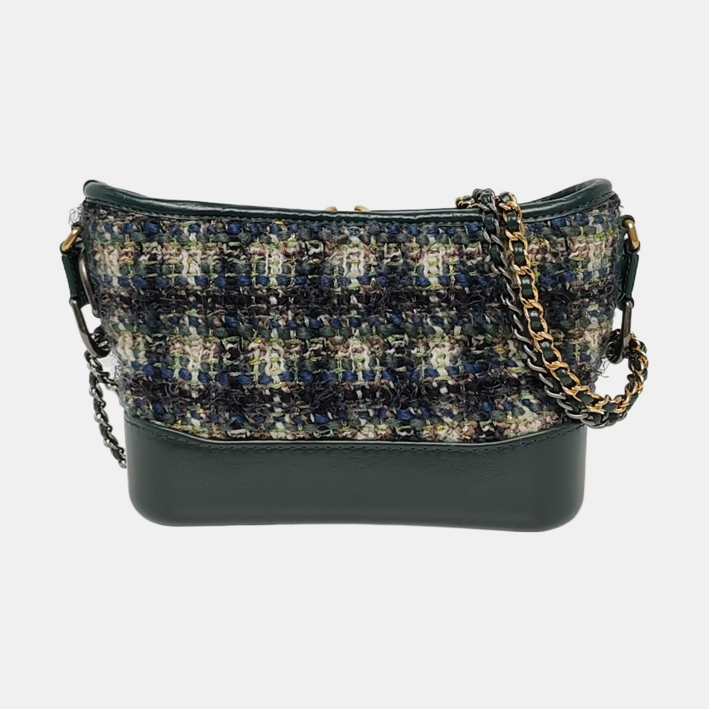 CHANEL GABRIELLE Small Dark Green Tweed Quilted Shoulder Bag Crossbody Bag Detachable Strap-(SKU)-969580034