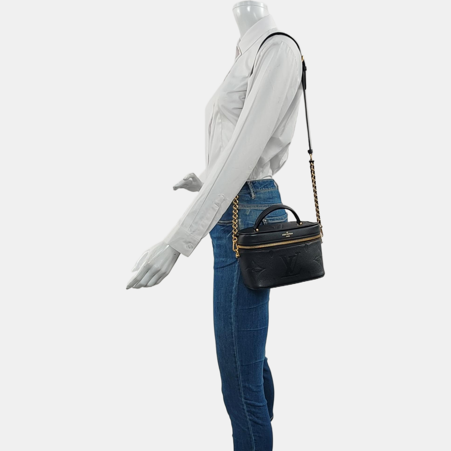 LOUIS VUITTON NICE Small Black Leather Vintage Embossed Shoulder Bag Tote Bag Crossbody Bag Gold Hardware Removable Strap-(SKU)-970099706