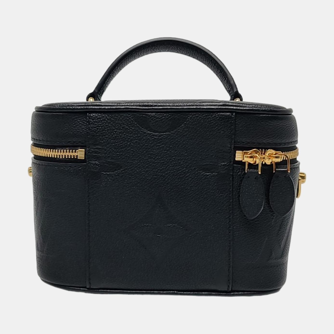 LOUIS VUITTON NICE Small Black Leather Vintage Embossed Shoulder Bag Tote Bag Crossbody Bag Gold Hardware Removable Strap-(SKU)-970099706