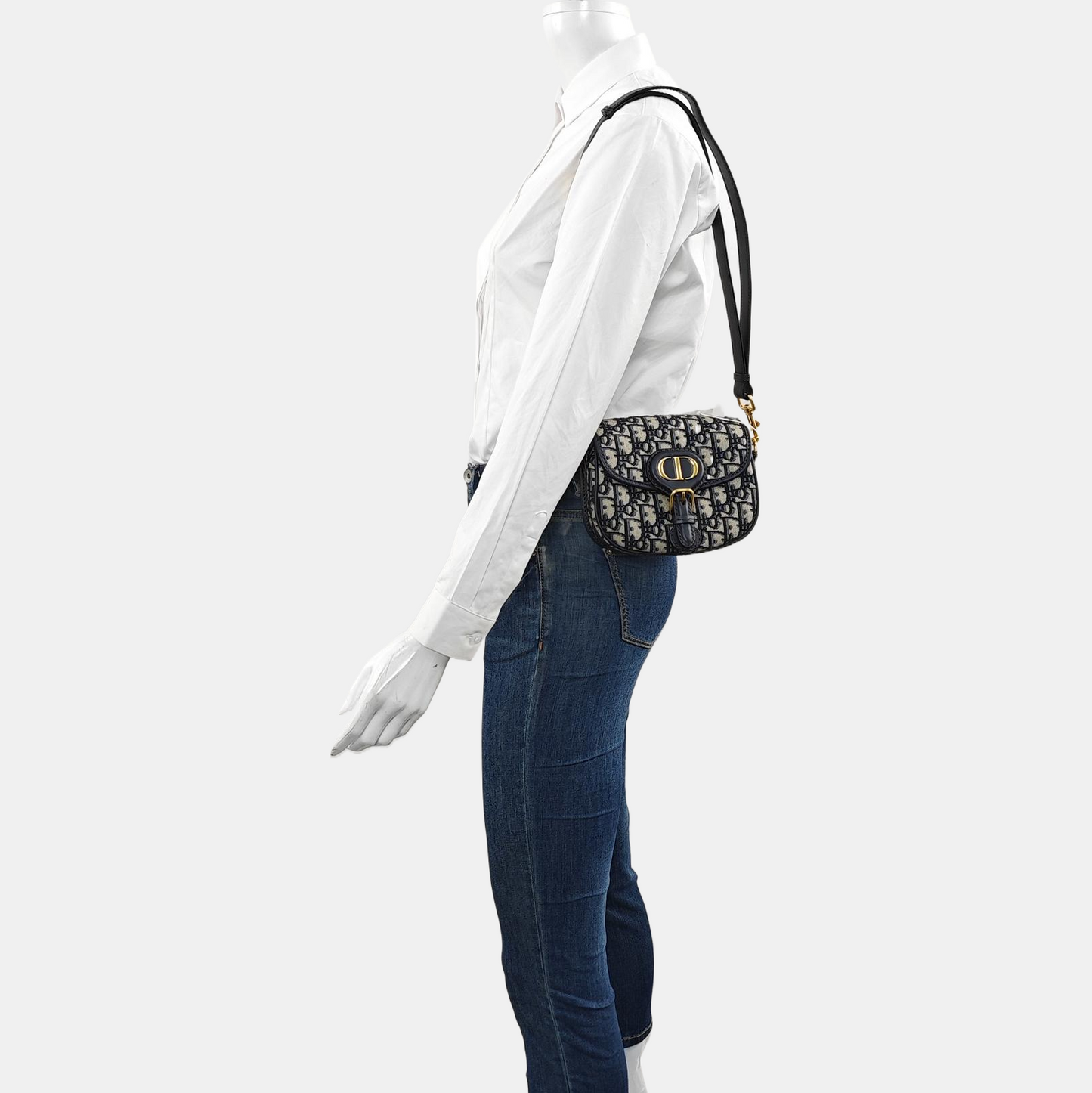 DIOR Bobby Small Blue Canvas Monogram Single Shoulder Bag Tote Bag Crossbody Bag with Gold Hardware Removable Strap-(SKU)-969891696