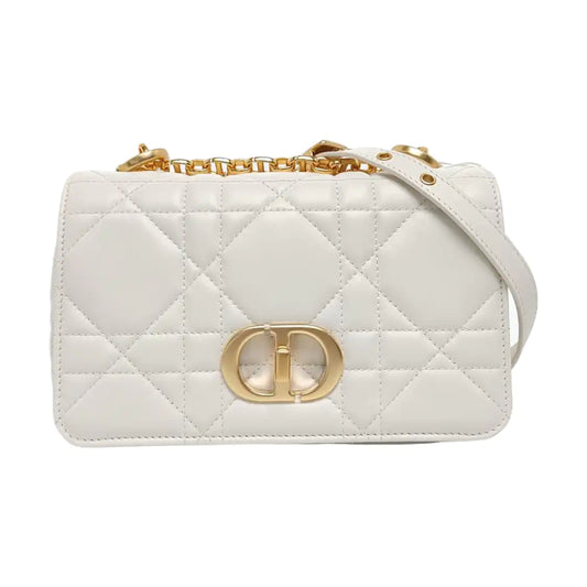 DIOR Dior Caro Small White Lamb Leather Monogram Embroidered Crossbody Shoulder Bag Golden Hardware Removable Strap-(SKU)-969973818