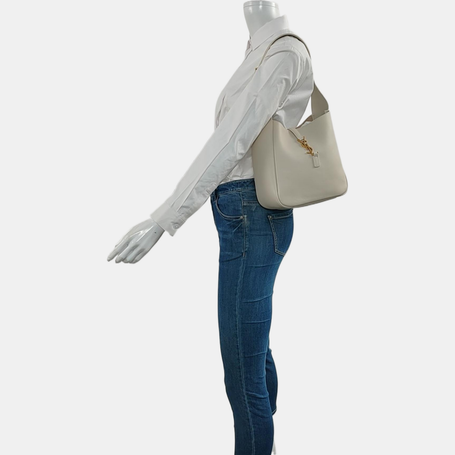 YSL LE 5 À 7 Small White Calfskin Shoulder Bag Golden Hardware-(SKU)-969959729