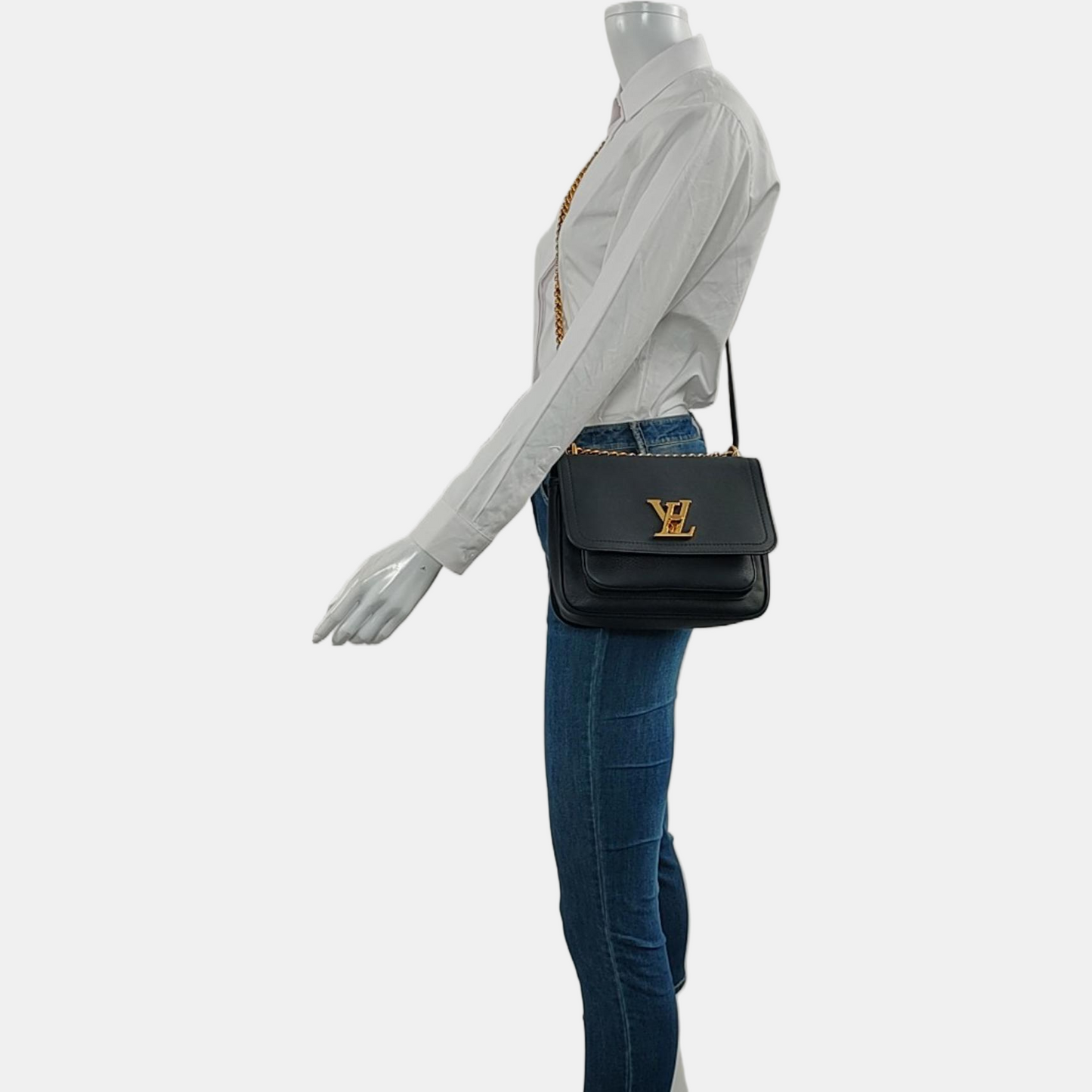 LOUIS VUITTON LOCKME TENDER Small Black Leather Shoulder Bag with Detachable Strap-(SKU)-969960373