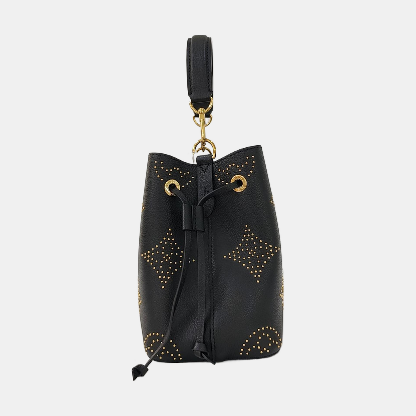 LOUIS VUITTON NÉONOÉ BB Black Leather Studs Shoulder Bag Tote Bag Crossbody Golden Hardware 2 Removable Shoulder Straps-(SKU)-969966256
