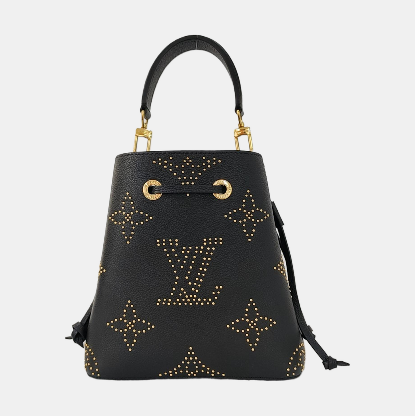 LOUIS VUITTON NÉONOÉ BB Black Leather Studs Shoulder Bag Tote Bag Crossbody Golden Hardware 2 Removable Shoulder Straps-(SKU)-969966256