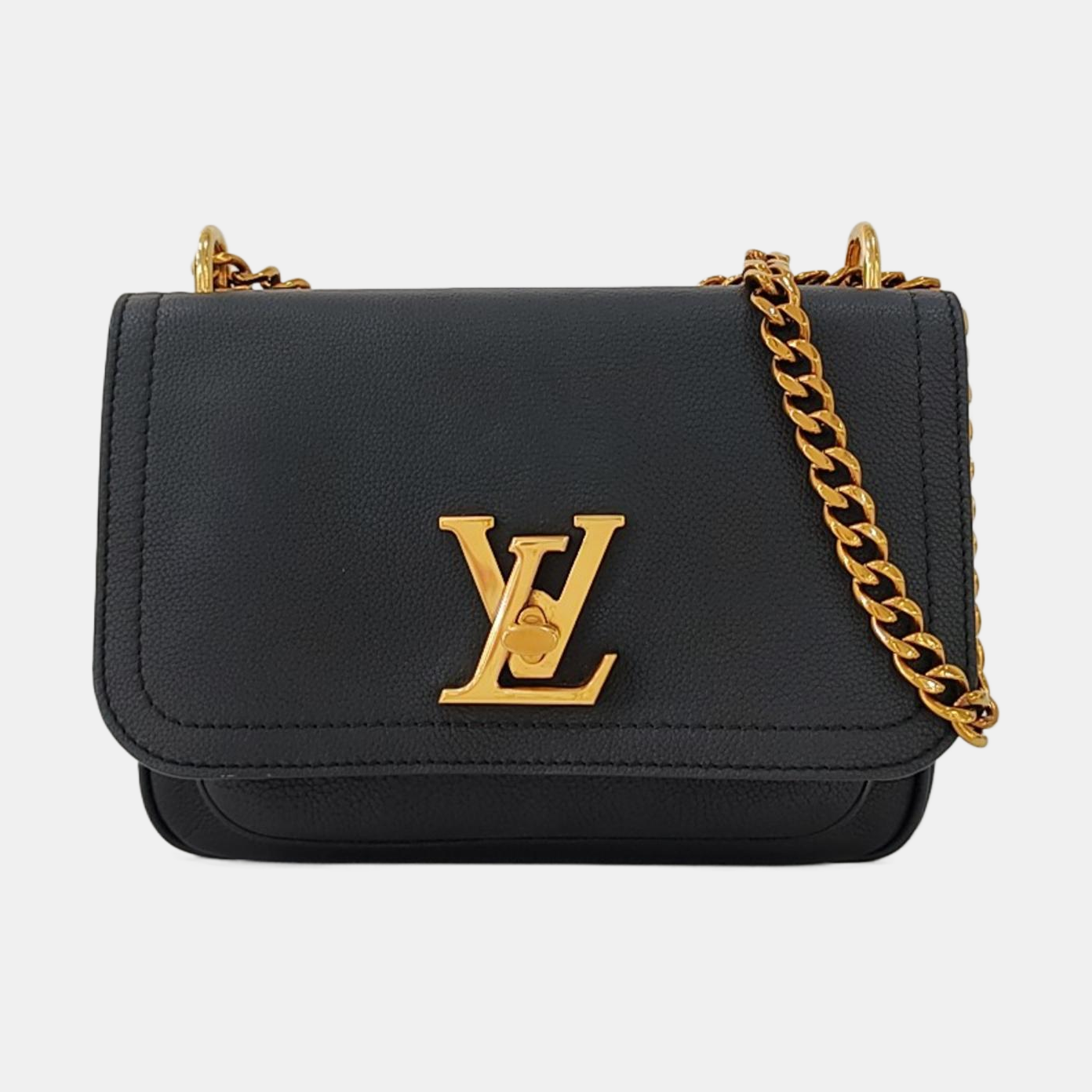 LOUIS VUITTON LOCKME TENDER Small Black Leather Shoulder Bag with Detachable Strap-(SKU)-969960373