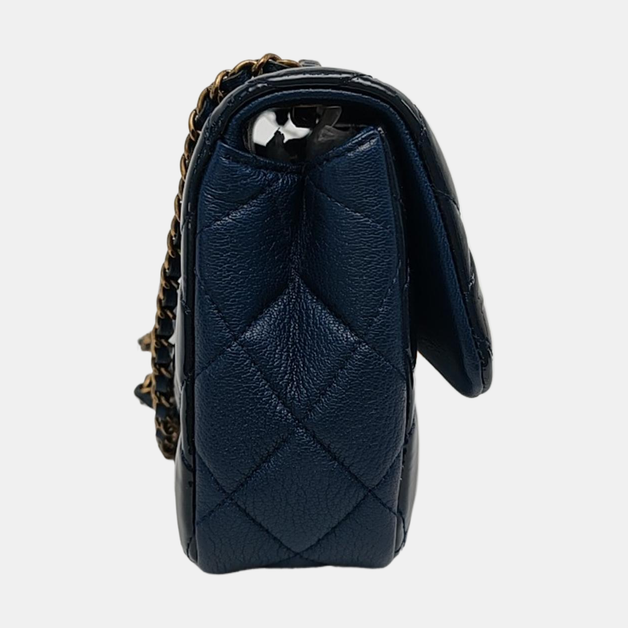 CHANEL CLASSIC FLAP Deep Blue Patent Leather Quilted Crossbody Shoulder Bag with Golden Hardware, 21K-(SKU)-969955803