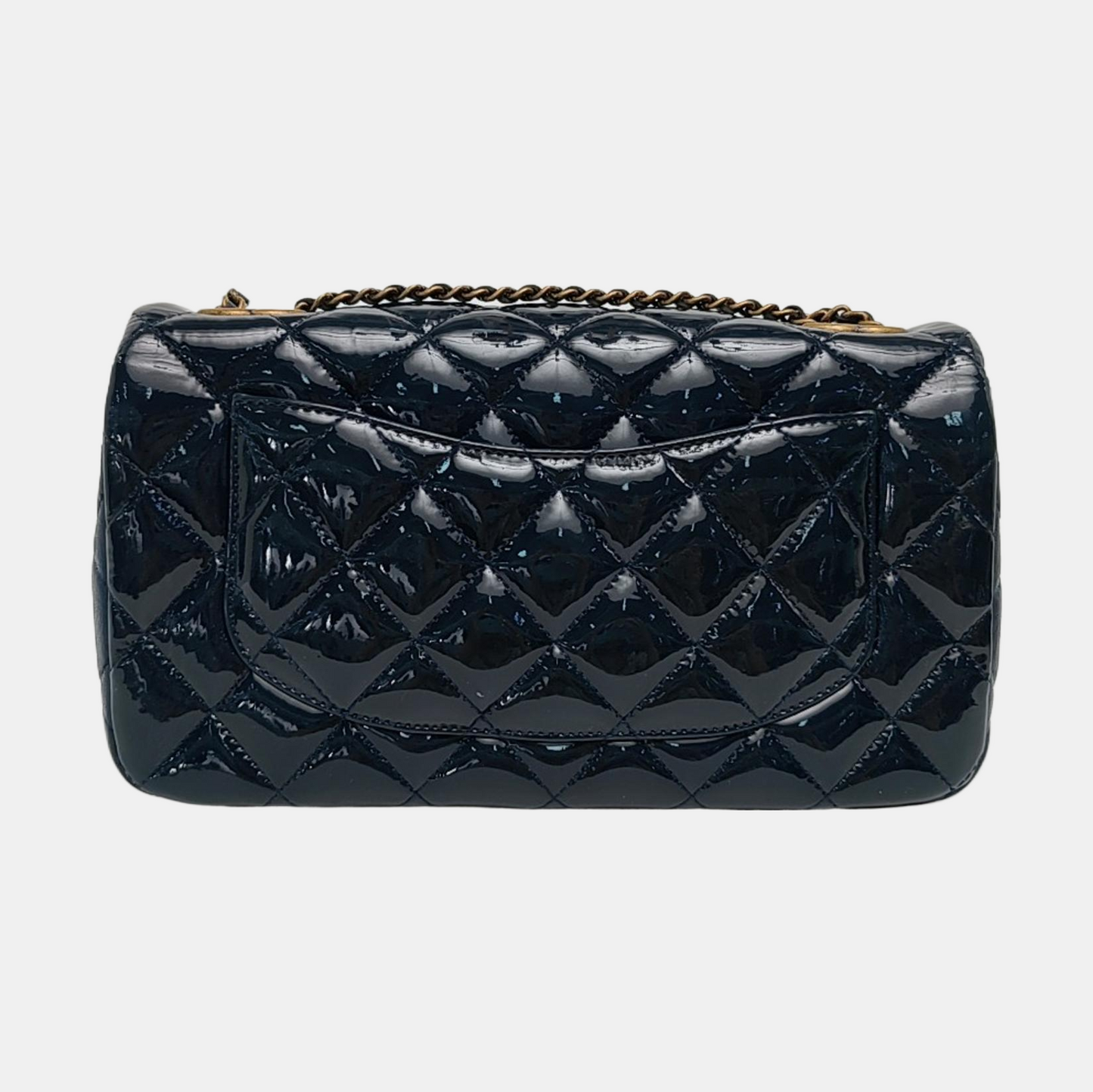 CHANEL CLASSIC FLAP Deep Blue Patent Leather Quilted Crossbody Shoulder Bag with Golden Hardware, 21K-(SKU)-969955803