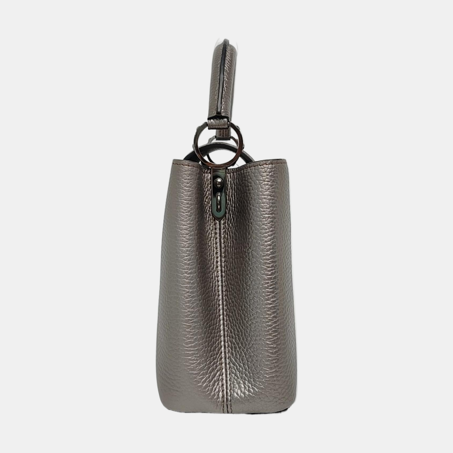 LOUIS VUITTON CAPUCINES Small Size Silver Calfskin Capucines Single Shoulder Bag with Silver Hardware Removable Shoulder Strap-(SKU)-969826405