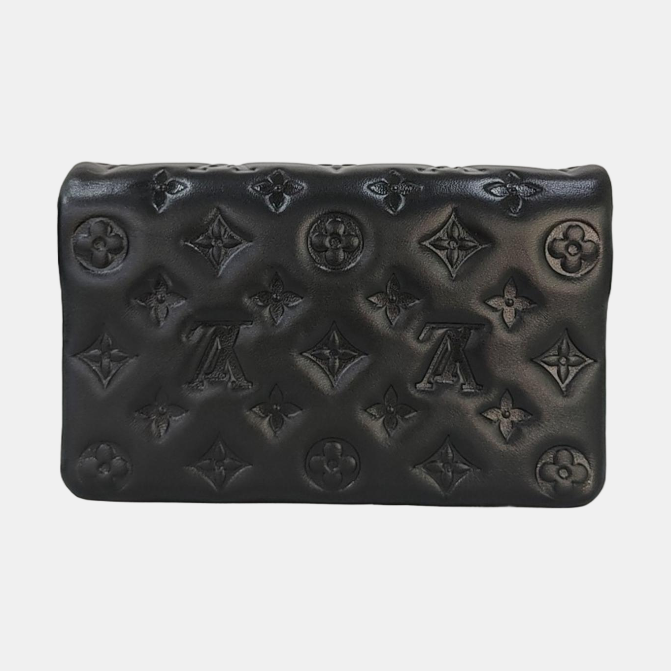 LOUIS VUITTON COUSSIN Black Lamb Skin Vintage Embossed Crossbody Shoulder Bag Tote Bag Gold Hardware Removable Strap-(SKU)-970025673