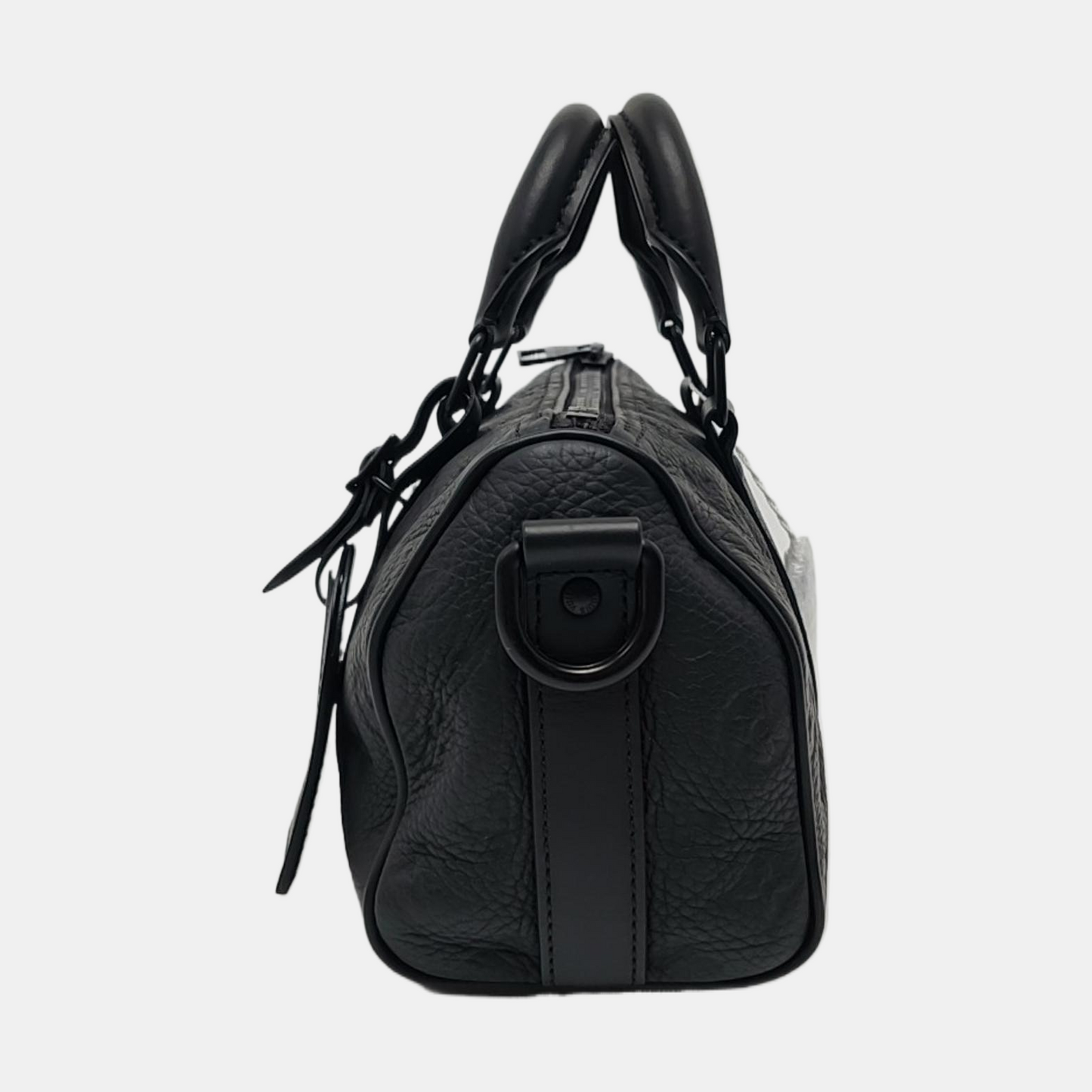 LOUIS VUITTON KEEPALL 25 Black Leather Monogram Damier Ebene Black Single Shoulder Bag Tote Bag Crossbody Bag with Black Hardware and Detachable Shoulder Strap-(SKU)-970163847