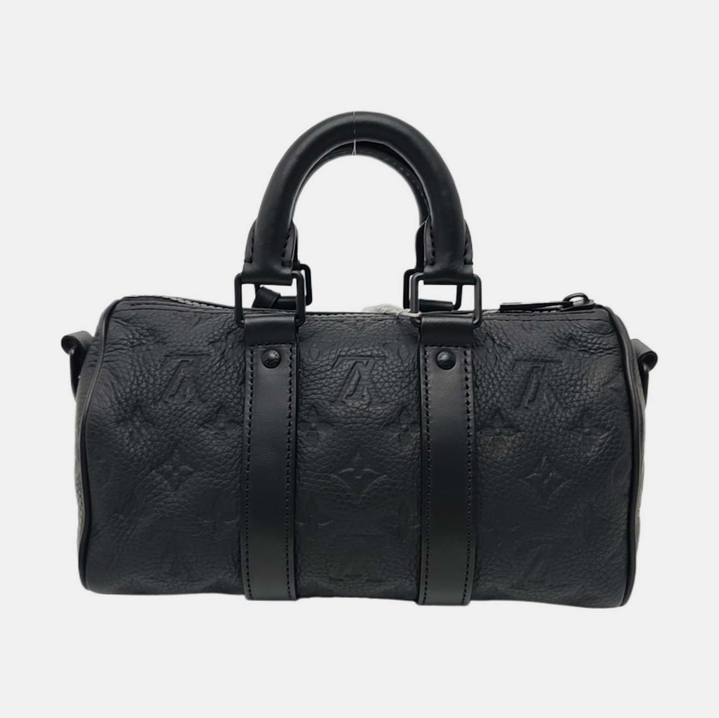 LOUIS VUITTON KEEPALL 25 Black Leather Monogram Damier Ebene Black Single Shoulder Bag Tote Bag Crossbody Bag with Black Hardware and Detachable Shoulder Strap-(SKU)-970163847
