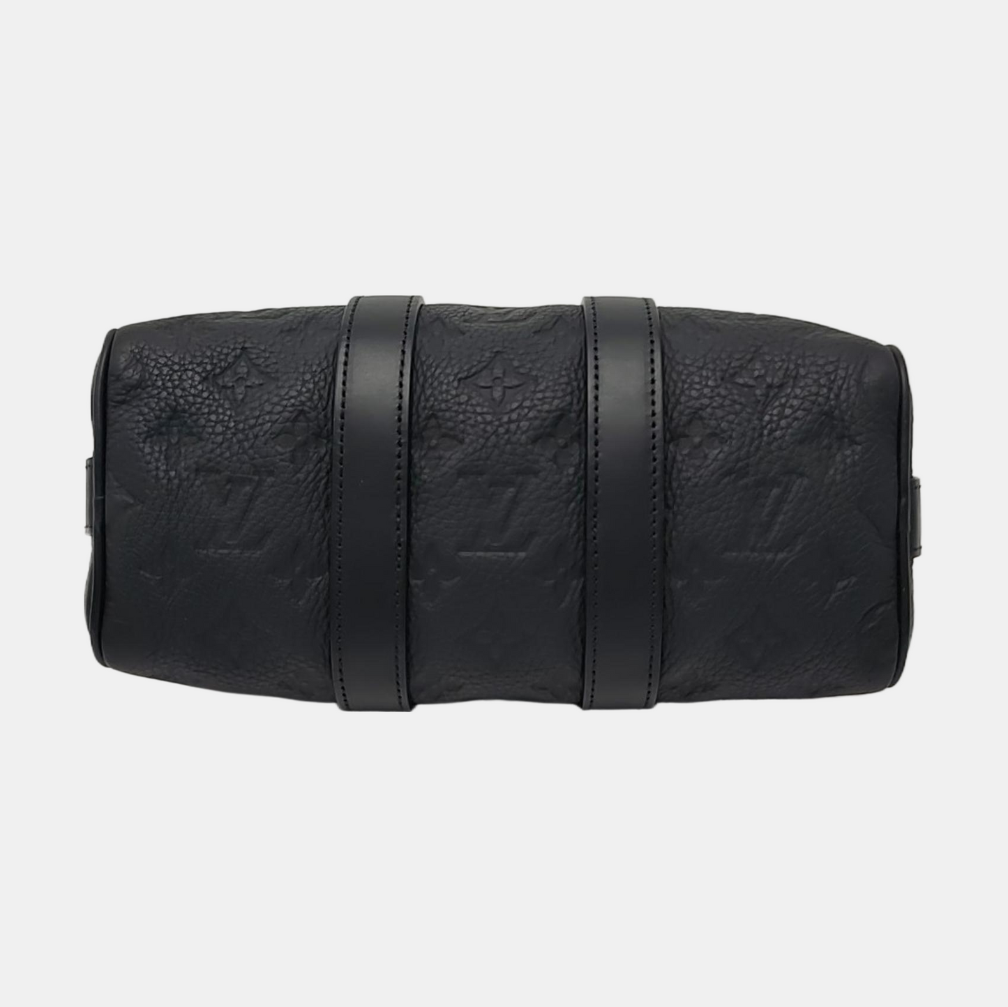 LOUIS VUITTON KEEPALL 25 Black Leather Monogram Damier Ebene Black Single Shoulder Bag Tote Bag Crossbody Bag with Black Hardware and Detachable Shoulder Strap-(SKU)-970163847