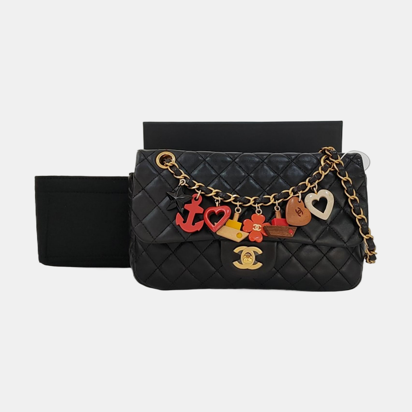 CHANEL CLASSIC FLAP Medium-sized Black Lamb Skin Quilted Monogram Crossbody Bag Shoulder Bag 14 Clasp Golden Hardware-(SKU)-970125133