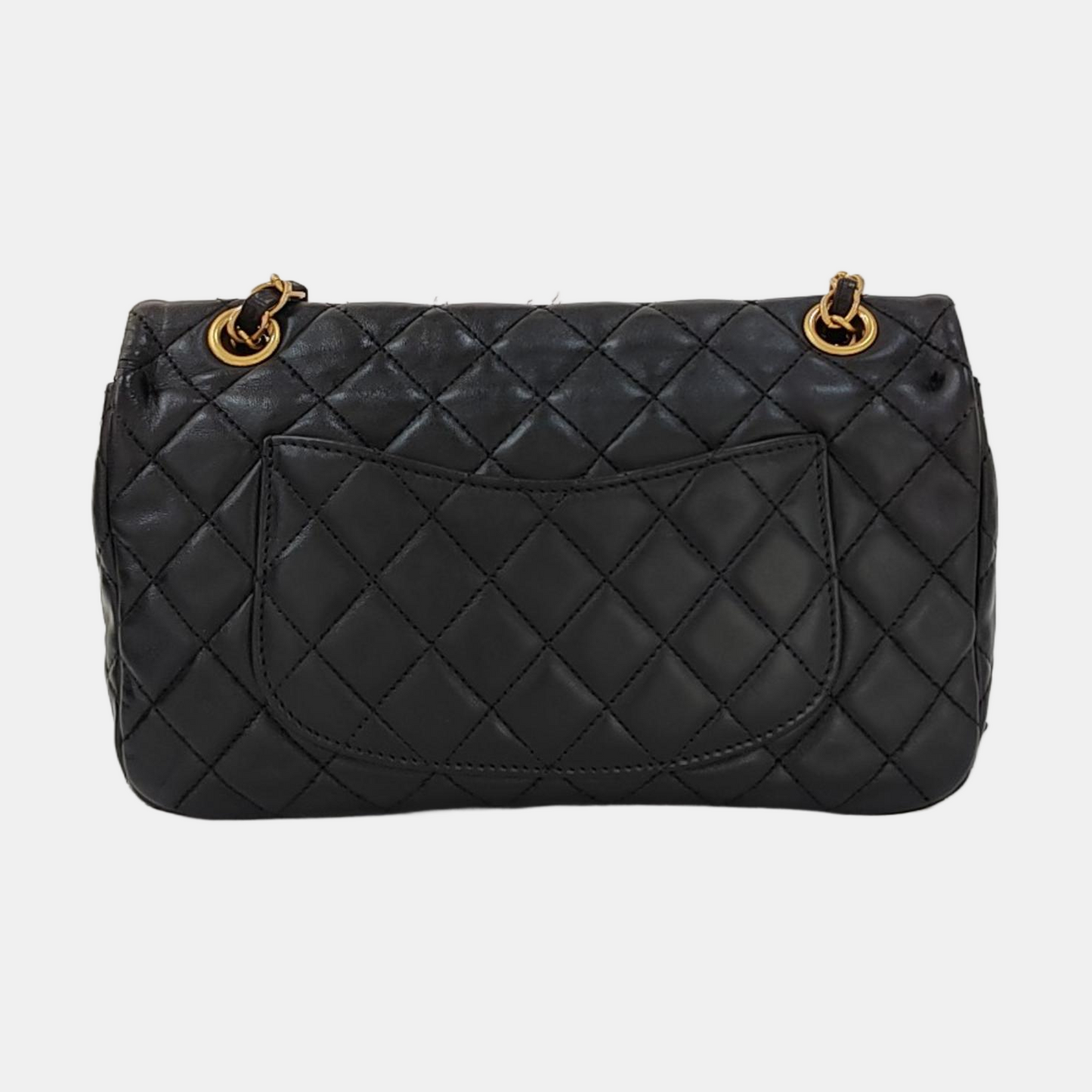 CHANEL CLASSIC FLAP Medium-sized Black Lamb Skin Quilted Monogram Crossbody Bag Shoulder Bag 14 Clasp Golden Hardware-(SKU)-970125133