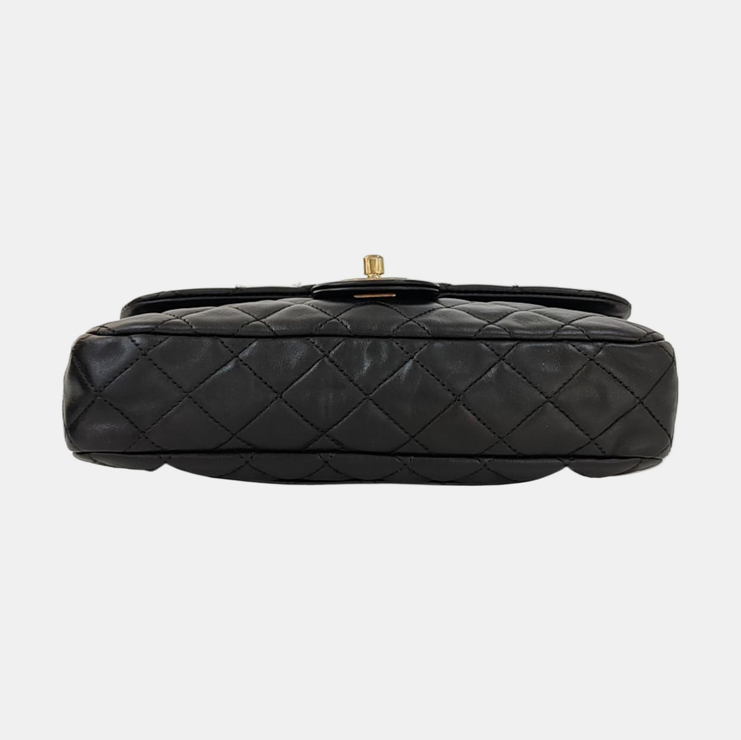 CHANEL CLASSIC FLAP Medium-sized Black Lamb Skin Quilted Monogram Crossbody Bag Shoulder Bag 14 Clasp Golden Hardware-(SKU)-970125133