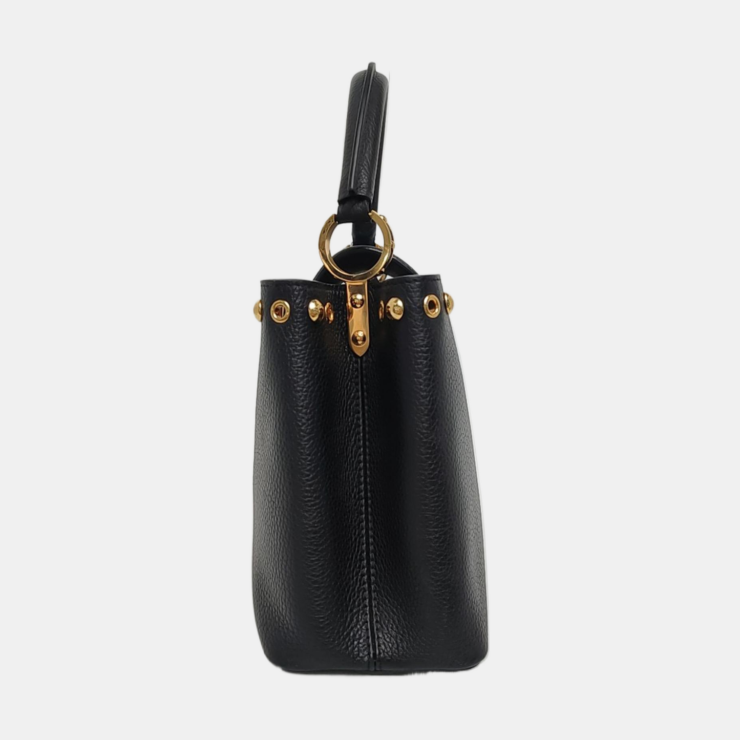 LOUIS VUITTON CAPUCINES Medium Black Calfskin Studs Shoulder Bag Tote Crossbody Bag Gold Hardware Removable Shoulder Strap-(SKU)-970294720