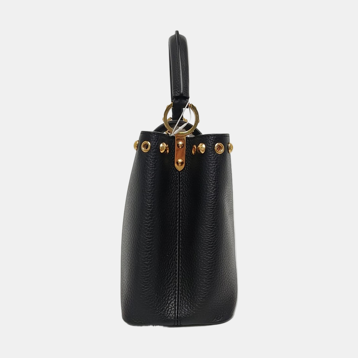 LOUIS VUITTON CAPUCINES Medium Black Calfskin Studs Shoulder Bag Tote Crossbody Bag Gold Hardware Removable Shoulder Strap-(SKU)-970294720