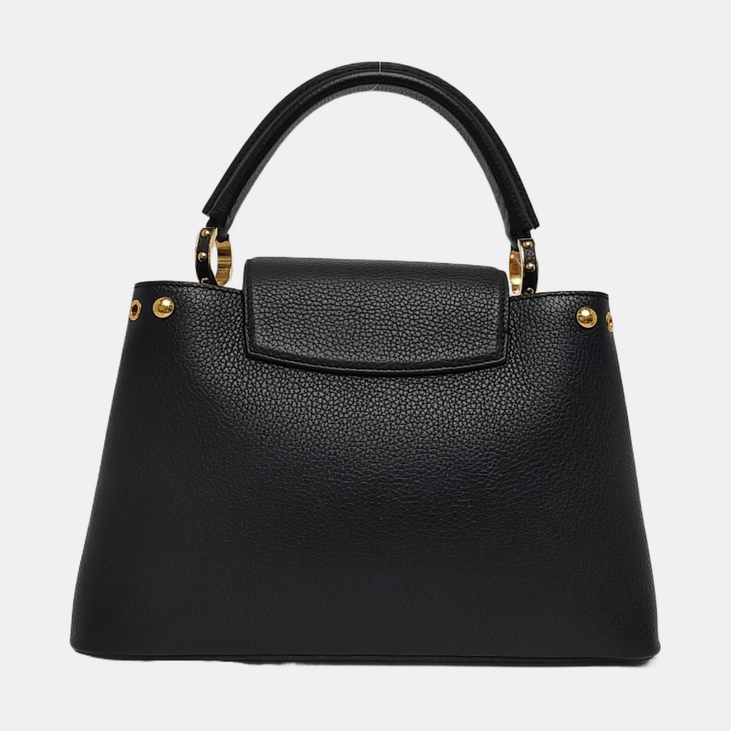 LOUIS VUITTON CAPUCINES Medium Black Calfskin Studs Shoulder Bag Tote Crossbody Bag Gold Hardware Removable Shoulder Strap-(SKU)-970294720