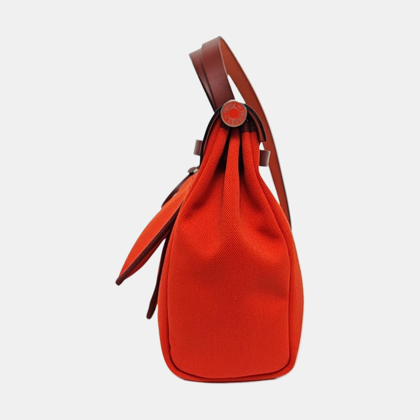HERMÈS Herbag 31 Lotus Flower/Orange Red Canvas Single Shoulder Bag Handbag Silver Hardware Z Pockets Removable Strap-(SKU)-970002442
