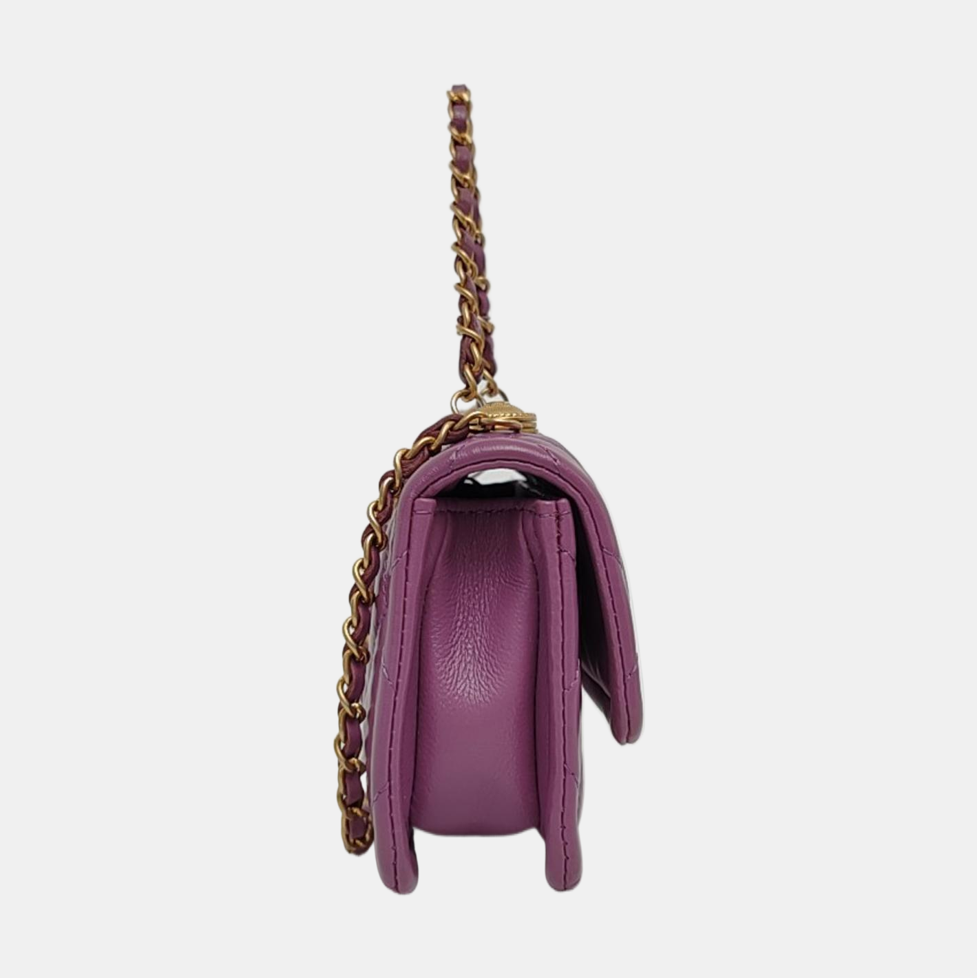 CHANEL BIJOUX FLAP Purple Sheepskin Quilted Diamond Pattern Crossbody Bag Single Shoulder Bag Golden Hardware 30 Clasp-(SKU)-970005240