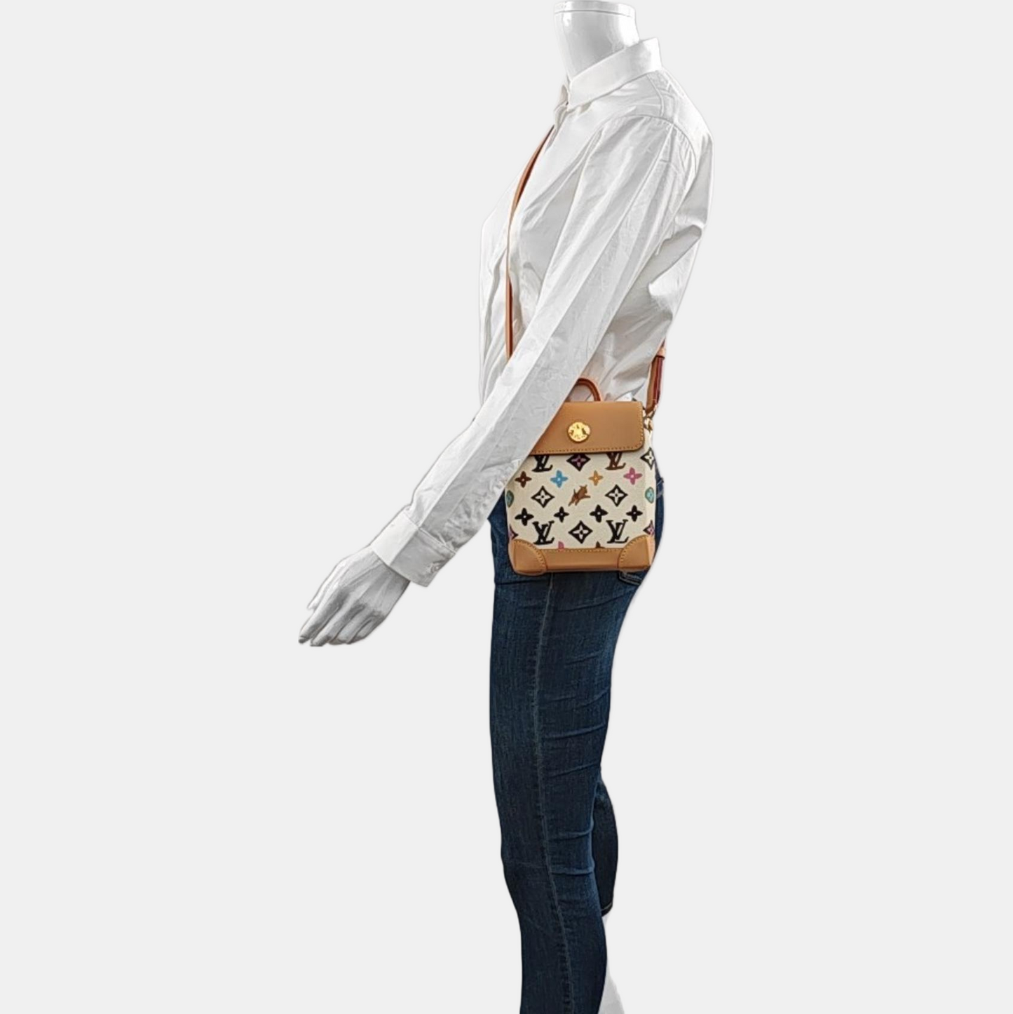 LOUIS VUITTON STEAMER Beige Calfskin Monogram Print Crossbody Bag Shoulder Bag Handbag Golden Hardware Removable Strap-(SKU)-970219013
