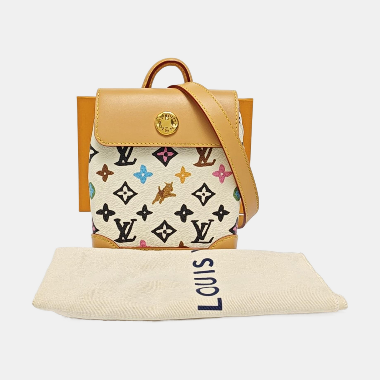 LOUIS VUITTON STEAMER Beige Calfskin Monogram Print Crossbody Bag Shoulder Bag Handbag Golden Hardware Removable Strap-(SKU)-970219013