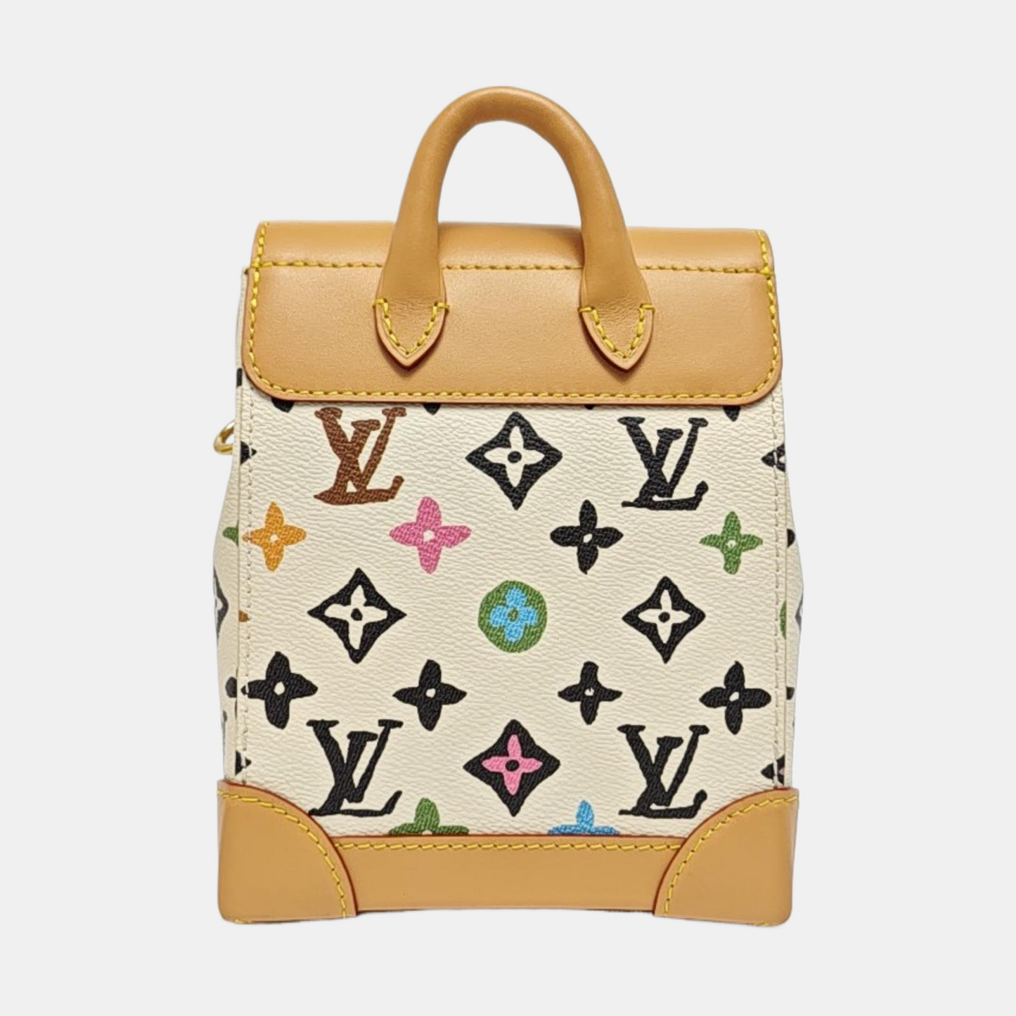 LOUIS VUITTON STEAMER Beige Calfskin Monogram Print Crossbody Bag Shoulder Bag Handbag Golden Hardware Removable Strap-(SKU)-970219013