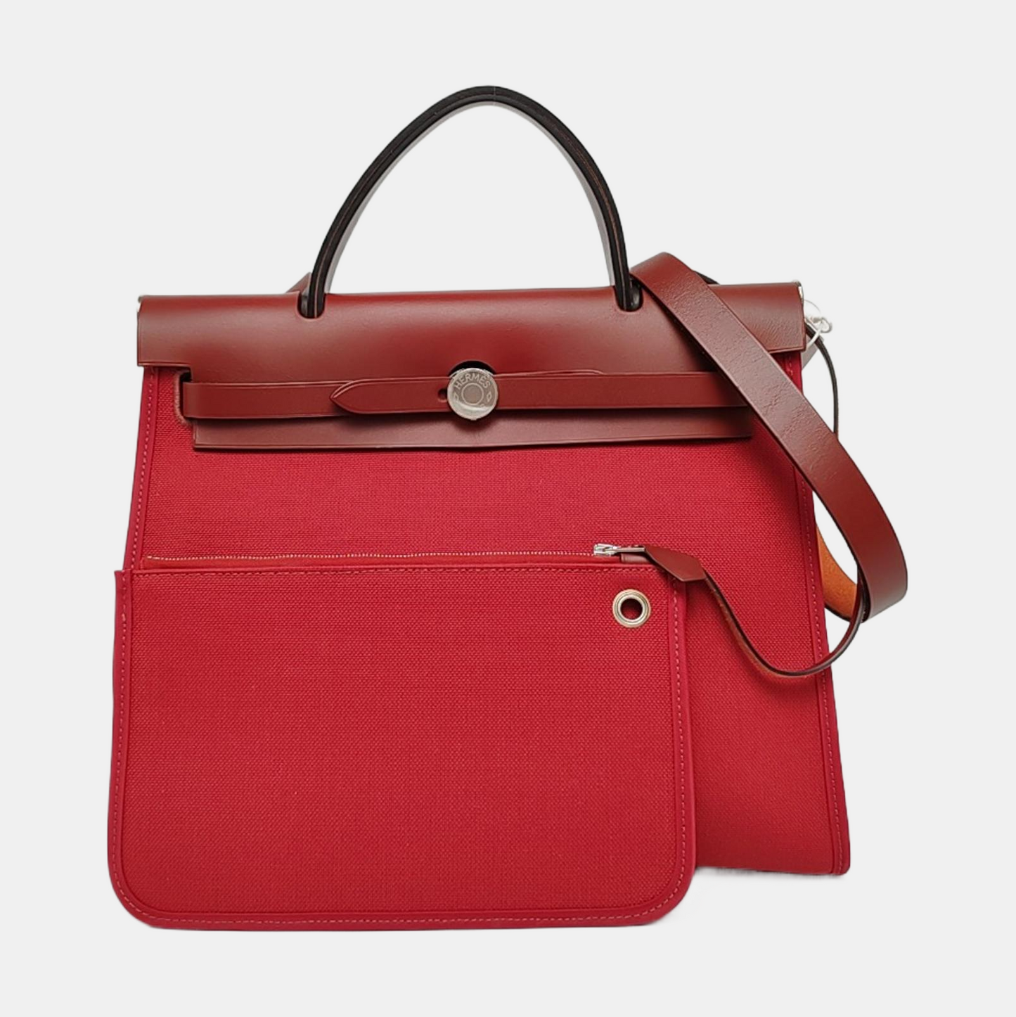 HERMÈS Herbag 31 Hermes Red Canvas Shoulder Bag Handbag Silver Hardware Y Engraving Removable Strap-(SKU)-970274118