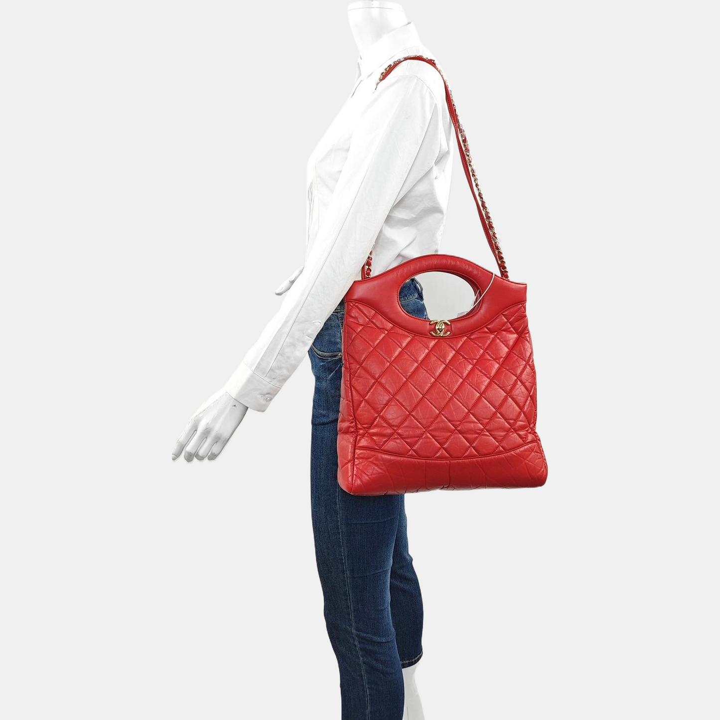 CHANEL CHANEL 31 Red Calfskin Quilted Handbag Single Shoulder Bag Gold Hardware 30 Clasp-(SKU)-970274590