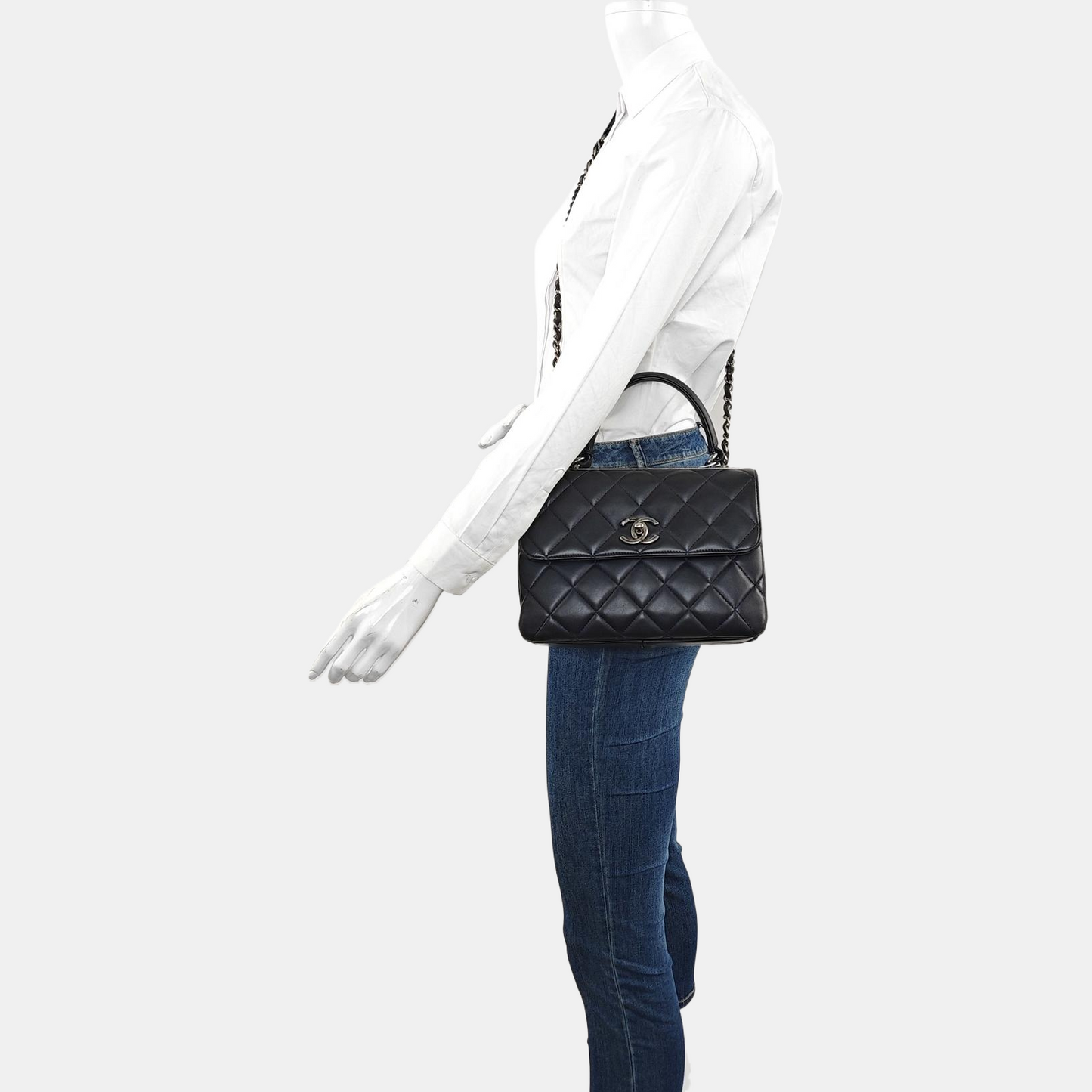 CHANEL TRENDY CC Small Dark Blue Lamb Leather Quilted Single Shoulder Bag Handbag Crossbody Bag Detachable Strap-(SKU)-970291914