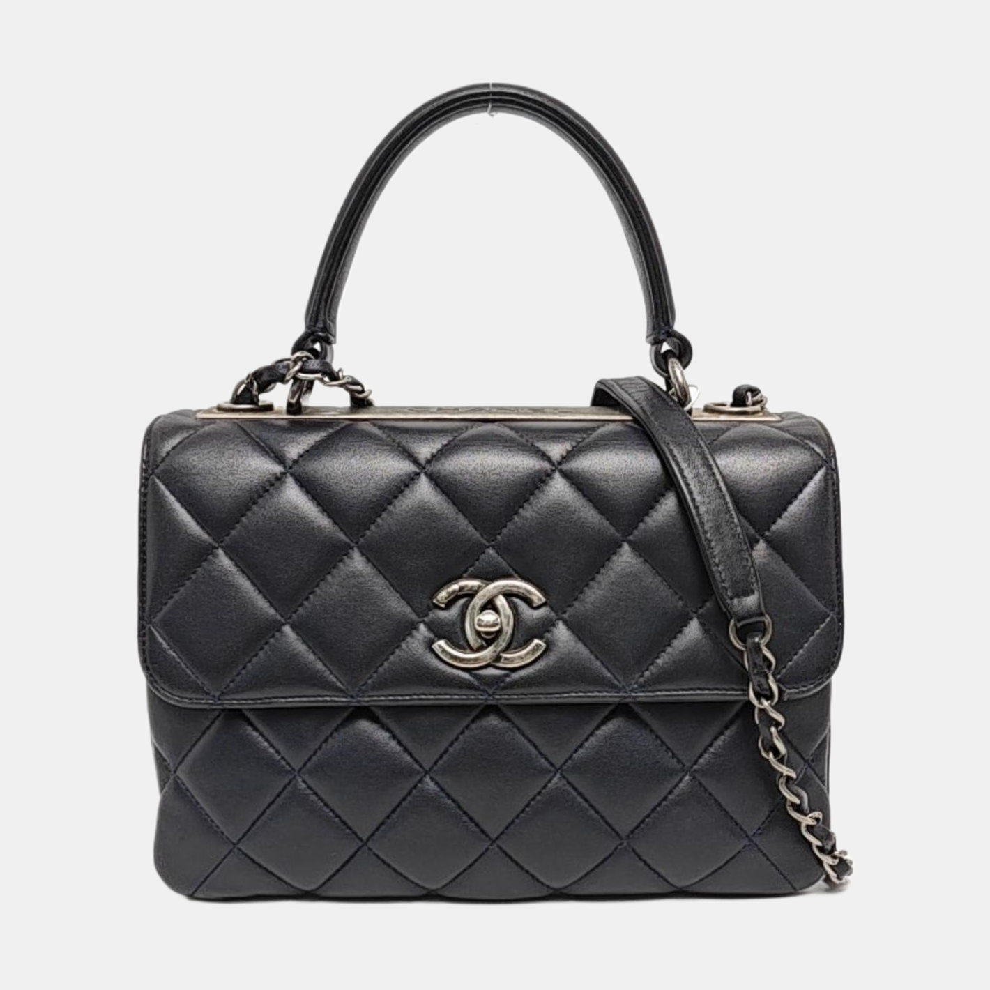 CHANEL TRENDY CC Small Dark Blue Lamb Leather Quilted Single Shoulder Bag Handbag Crossbody Bag Detachable Strap-(SKU)-970291914